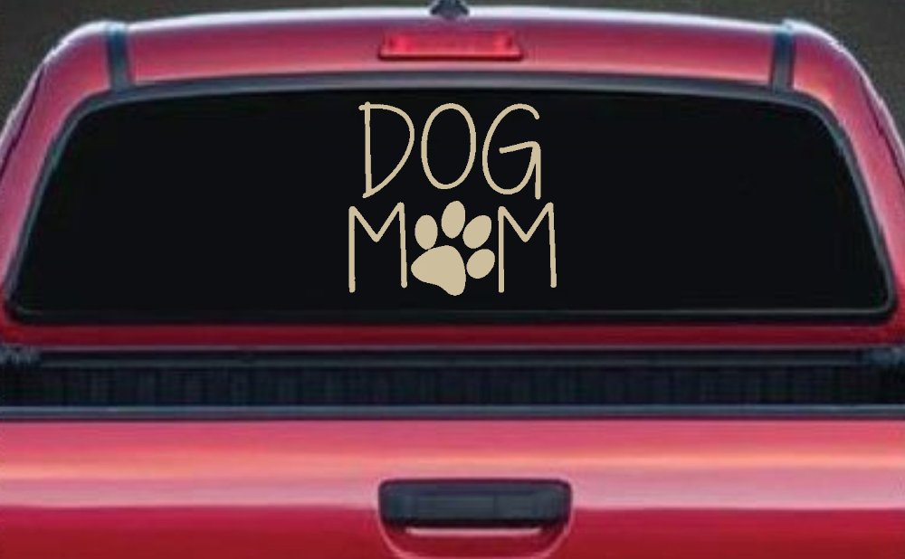 Dog Mom with Paw Print Car or Truck Window Decal Sticker (Desert Sand)