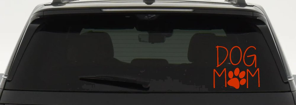 Dog Mom with Paw Print Car or Truck Window Decal Sticker (Orange Red)