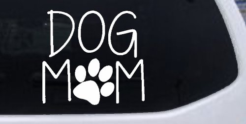 Dog Mom with Paw Print Car or Truck Window Decal Sticker (White)
