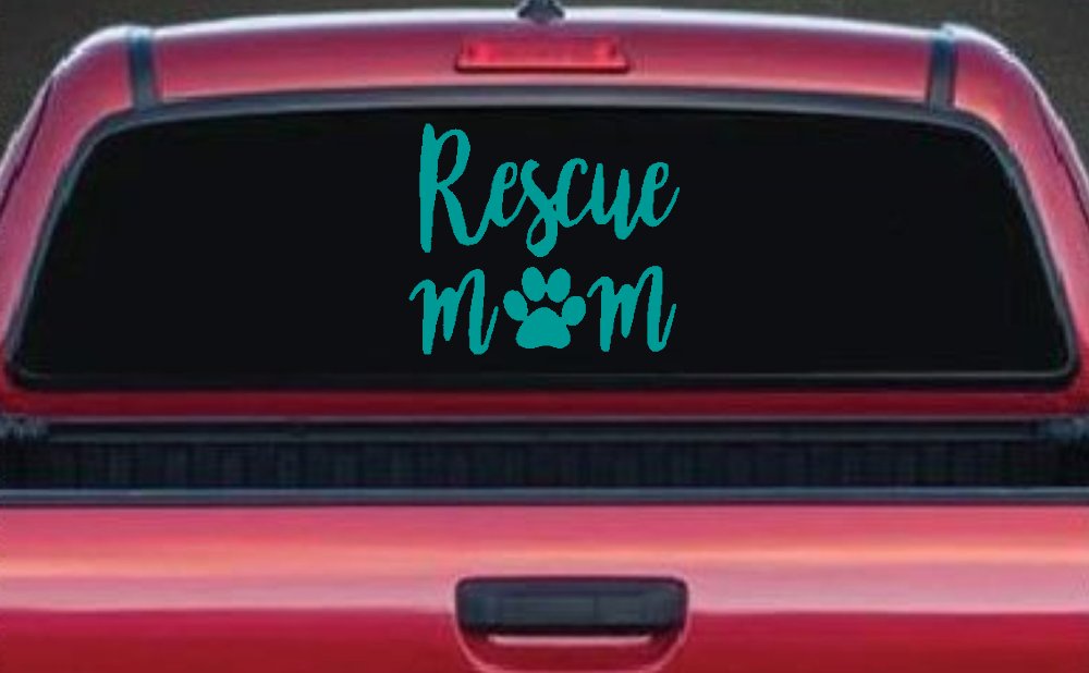 Animal Shelter Rescue Mom With Cat or Dog Paw Car or Truck Window Decal Sticker (Turquoise)