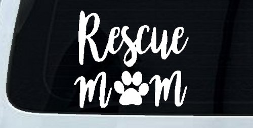 Animal Shelter Rescue Mom With Cat or Dog Paw Car or Truck Window Vinyl Decal Sticker (White)