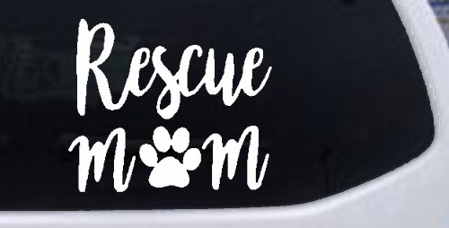 Animal Shelter Rescue Mom With Cat or Dog Paw Car or Truck Window Decal Sticker (White)