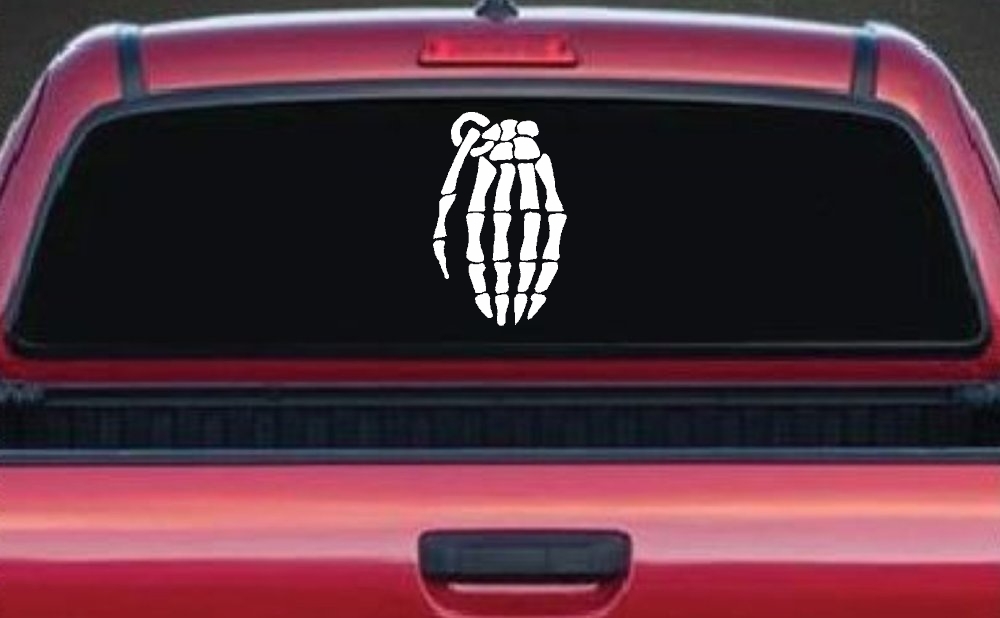 Skeleton Hand Grenade Skulls Car or Truck Window Decal Sticker