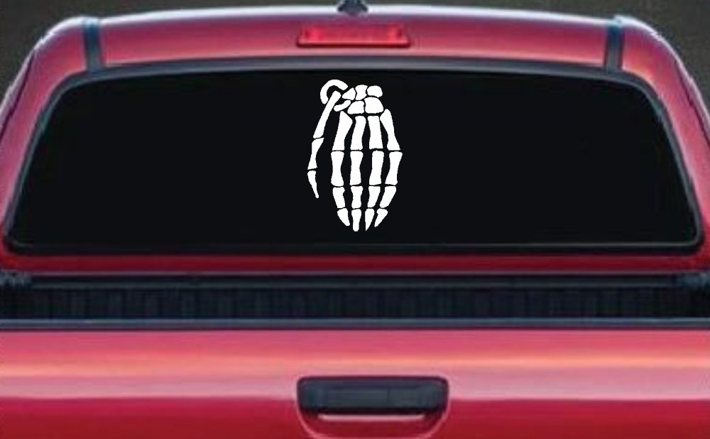 Skeleton Hand Grenade Skulls Car or Truck Window Decal Sticker