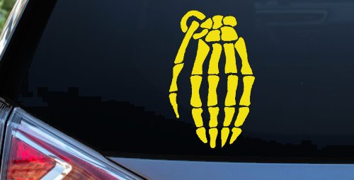 Skeleton Hand Grenade Skulls Car or Truck Window Decal Sticker (Yellow)