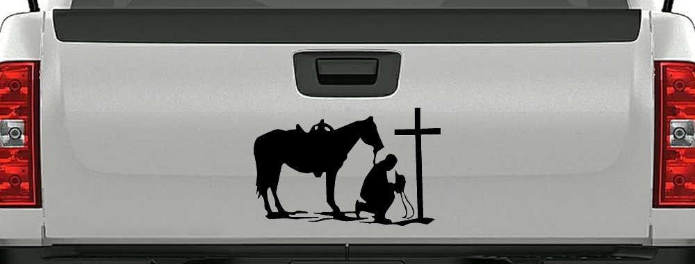 Cowboy and Horse Praying at Cross Country Car or Truck Window Decal Sticker