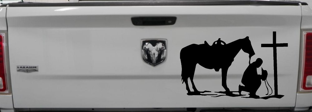 Cowboy and Horse Praying at Cross Country Car or Truck Window Decal Sticker