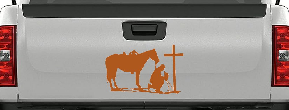 Cowboy and Horse Praying at Cross Country Car or Truck Window Decal Sticker