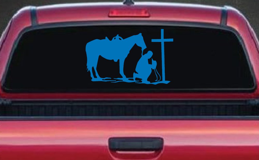 Cowboy and Horse Praying at Cross Country Car or Truck Window Decal Sticker