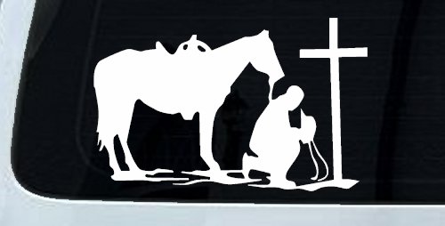 Cowboy and Horse Praying at Cross Country Car or Truck Window Decal Sticker