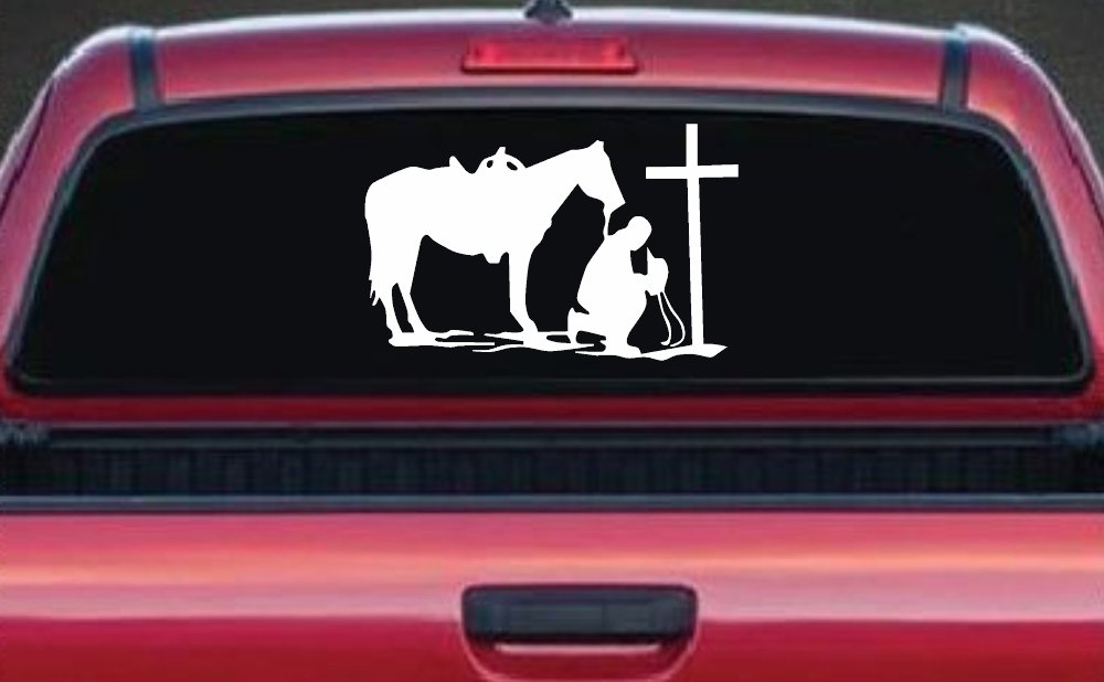 Cowboy and Horse Praying at Cross Country Car or Truck Window Decal Sticker