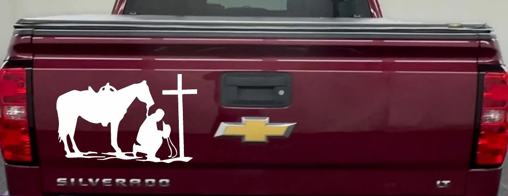Cowboy and Horse Praying at Cross Country Car or Truck Window Decal Sticker