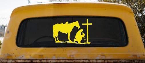 Cowboy and Horse Praying at Cross Country Car or Truck Window Decal Sticker
