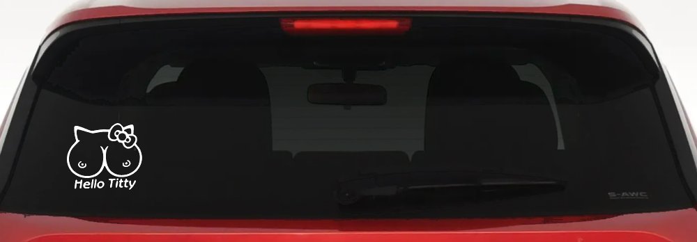 Funny Hello Kitty Titty Car or Truck Window Decal Sticker (White)