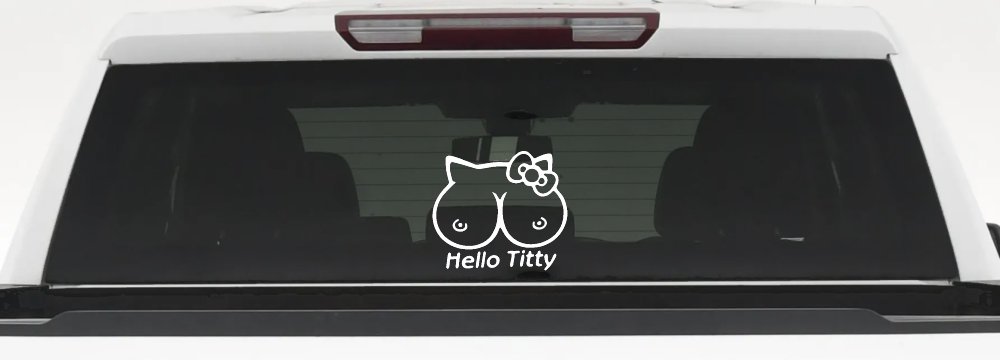 Funny Hello Kitty Titty Car or Truck Window Decal Sticker (White)