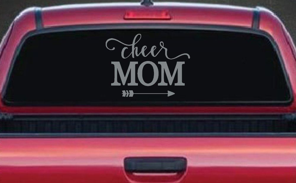 Cheer Mom Arrow Car or Truck Window Vinyl Decal Sticker (Telegrey)