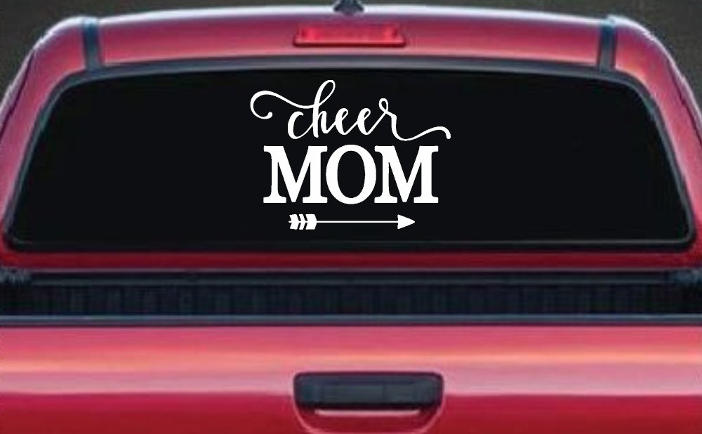 Cheer Mom Arrow Car or Truck Window Decal Sticker (White)