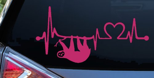 Sloth Heartbeat Lifeline Heart Love Car or Truck Window Vinyl Decal Sticker (Hot Pink)