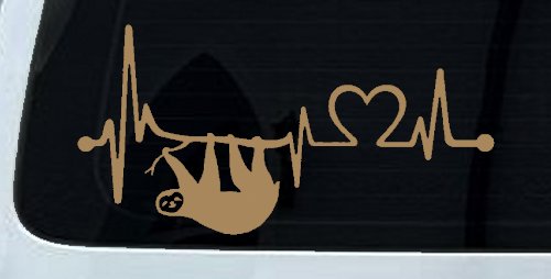 Sloth Heartbeat Lifeline Heart Love Car or Truck Window Vinyl Decal Sticker (Light Brown)