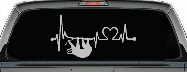 Sloth Heartbeat Lifeline Heart Love Car or Truck Window Decal Sticker (Light Gray)