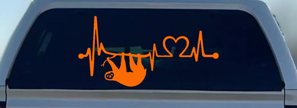 Sloth Heartbeat Lifeline Heart Love Car or Truck Window Decal Sticker (Orange)