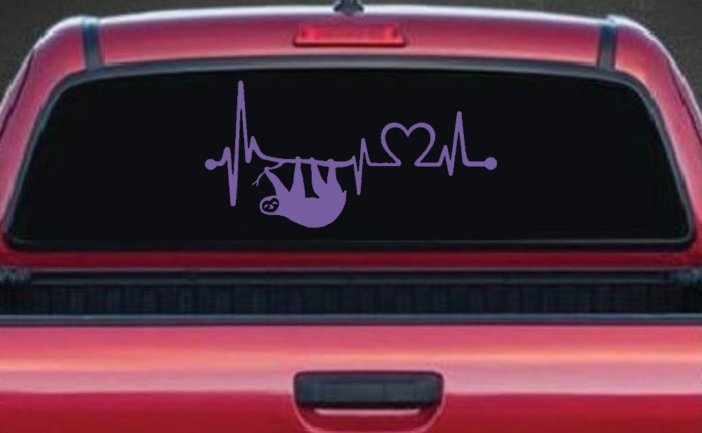 Sloth Heartbeat Lifeline Heart Love Car or Truck Window Vinyl Decal Sticker (Purple)