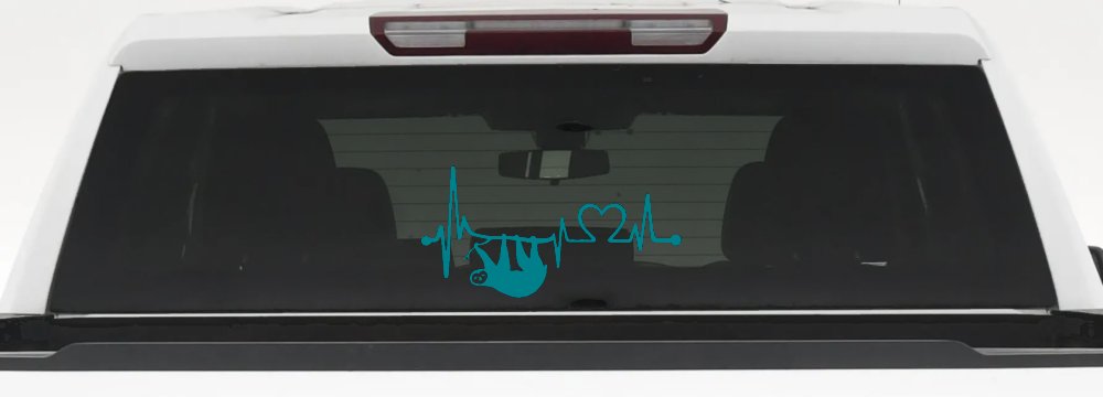Sloth Heartbeat Lifeline Heart Love Car or Truck Window Decal Sticker (Turquoise Blue)
