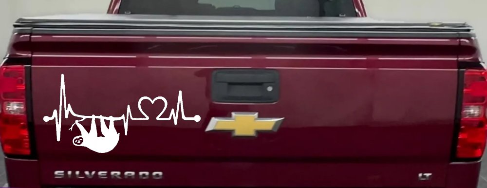 Sloth Heartbeat Lifeline Heart Love Car or Truck Window Decal Sticker (White)