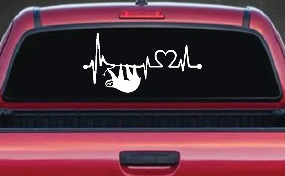 Sloth Heartbeat Lifeline Heart Love Car or Truck Window Decal Sticker (White)