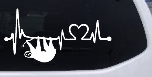 Sloth Heartbeat Lifeline Heart Love Car or Truck Window Vinyl Decal Sticker (White)