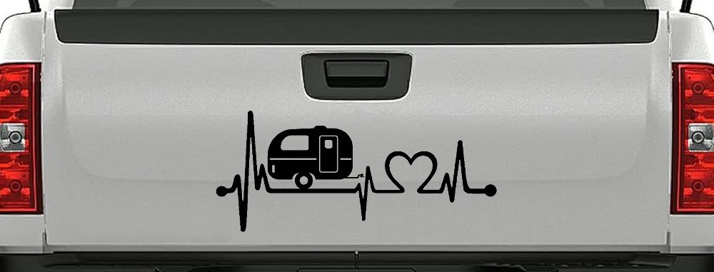 Camper Camping Travel Trailer Love Heartbeat Lifeline Car or Truck Window Vinyl Decal Sticker (Black)