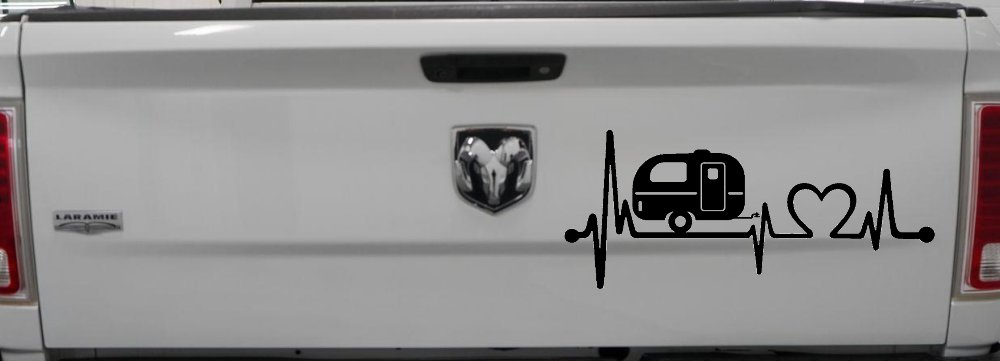 Camper Camping Travel Trailer Love Heartbeat Lifeline Car or Truck Window Vinyl Decal Sticker (Black)
