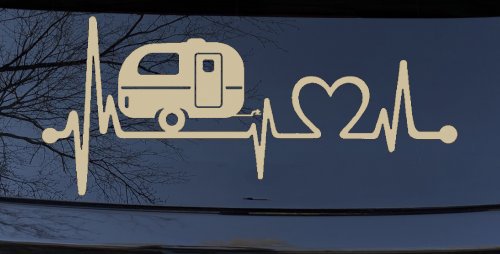 Camper Camping Travel Trailer Love Heartbeat Lifeline Car or Truck Window Decal Sticker (Desert Sand)