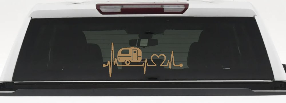 Camper Camping Travel Trailer Love Heartbeat Lifeline Car or Truck Window Decal Sticker (Light Brown)