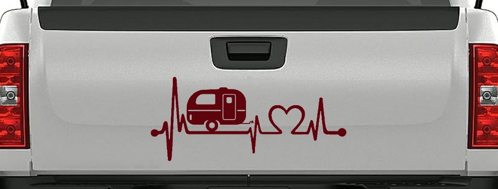 Camper Camping Travel Trailer Love Heartbeat Lifeline Car or Truck Window Decal Sticker (Purple Red)