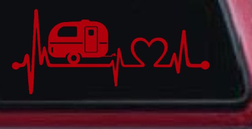 Camper Camping Travel Trailer Love Heartbeat Lifeline Car or Truck Window Decal Sticker (Red)
