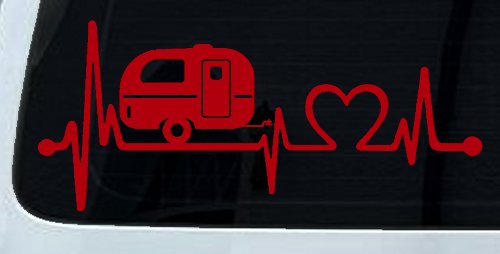 Camper Camping Travel Trailer Love Heartbeat Lifeline Car or Truck Window Decal Sticker (Red)