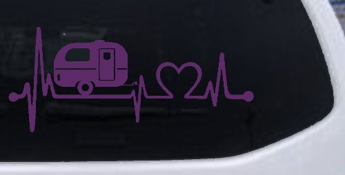 Camper Camping Travel Trailer Love Heartbeat Lifeline Car or Truck Window Vinyl Decal Sticker (Violet)
