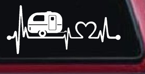 Camper Camping Travel Trailer Love Heartbeat Lifeline Car or Truck Window Decal Sticker