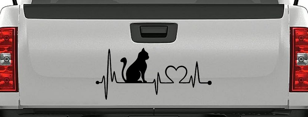 Cat Heartbeat Lifeline Heart Love Car or Truck Window Decal Sticker (Black)