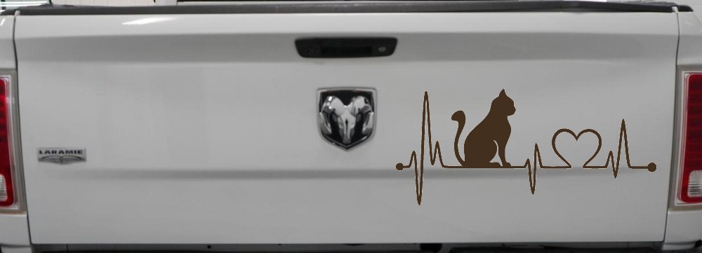 Cat Heartbeat Lifeline Heart Love Car or Truck Window Decal Sticker (Brown)