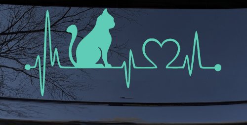 Cat Heartbeat Lifeline Heart Love Car or Truck Window Vinyl Decal Sticker (Mint)