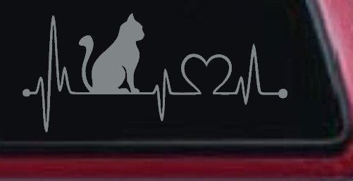 Cat Heartbeat Lifeline Heart Love Car or Truck Window Vinyl Decal Sticker (Telegrey)