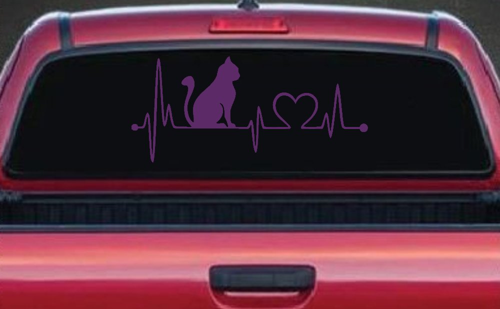 Cat Heartbeat Lifeline Heart Love Car or Truck Window Decal Sticker (Violet)