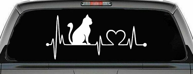 Cat Heartbeat Lifeline Heart Love Car or Truck Window Decal Sticker (White)