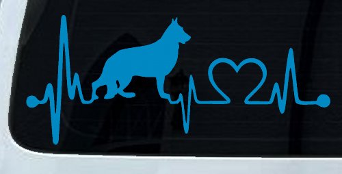German Shepherd Love Dog Heart Heartbeat Monitor Car or Truck Window Vinyl Decal Sticker (Blue)