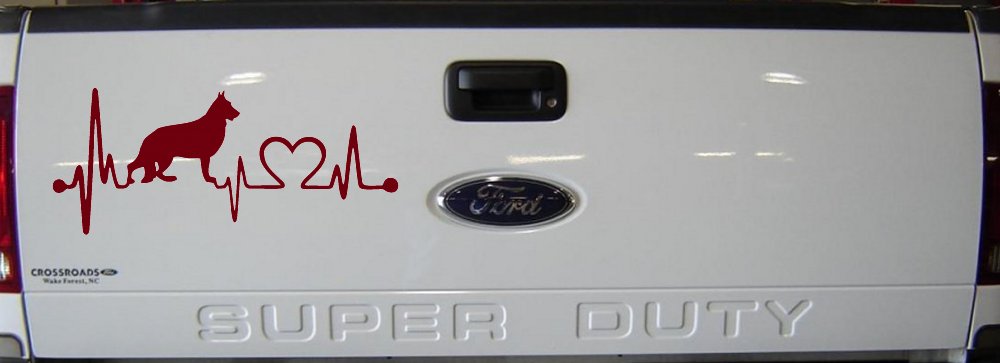 German Shepherd Love Dog Heart Heartbeat Monitor Car or Truck Window Decal Sticker (Burgundy)