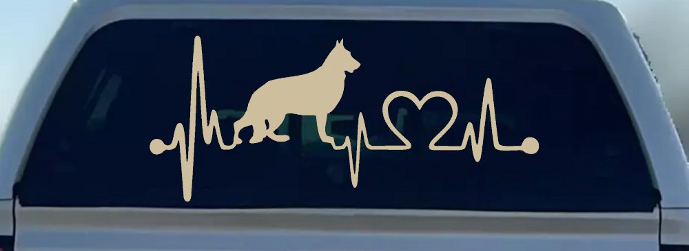 German Shepherd Love Dog Heart Heartbeat Monitor Car or Truck Window Vinyl Decal Sticker (Desert Sand)