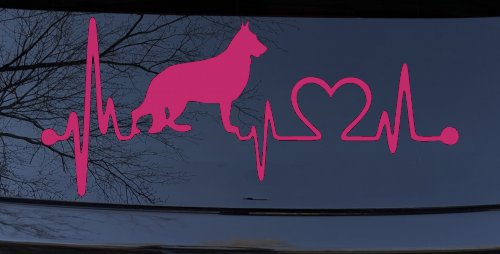 German Shepherd Love Dog Heart Heartbeat Monitor Car or Truck Window Decal Sticker (Hot Pink)