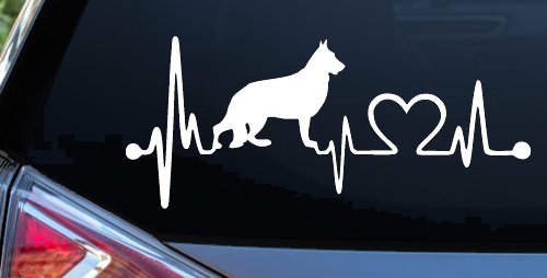German Shepherd Love Dog Heart Heartbeat Monitor Car or Truck Window Decal Sticker (White)